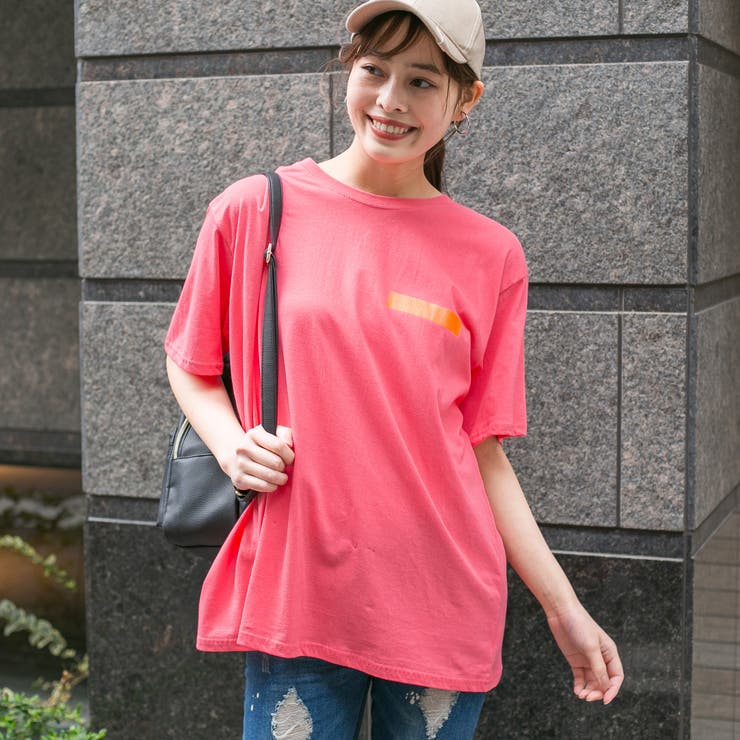コットン 左胸ワンポイント＆バックロゴプリント入り BIGロングT
