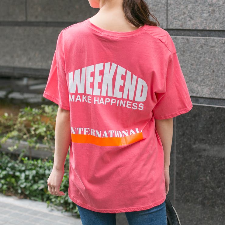 コットン 左胸ワンポイント＆バックロゴプリント入り BIGロングTシャツ