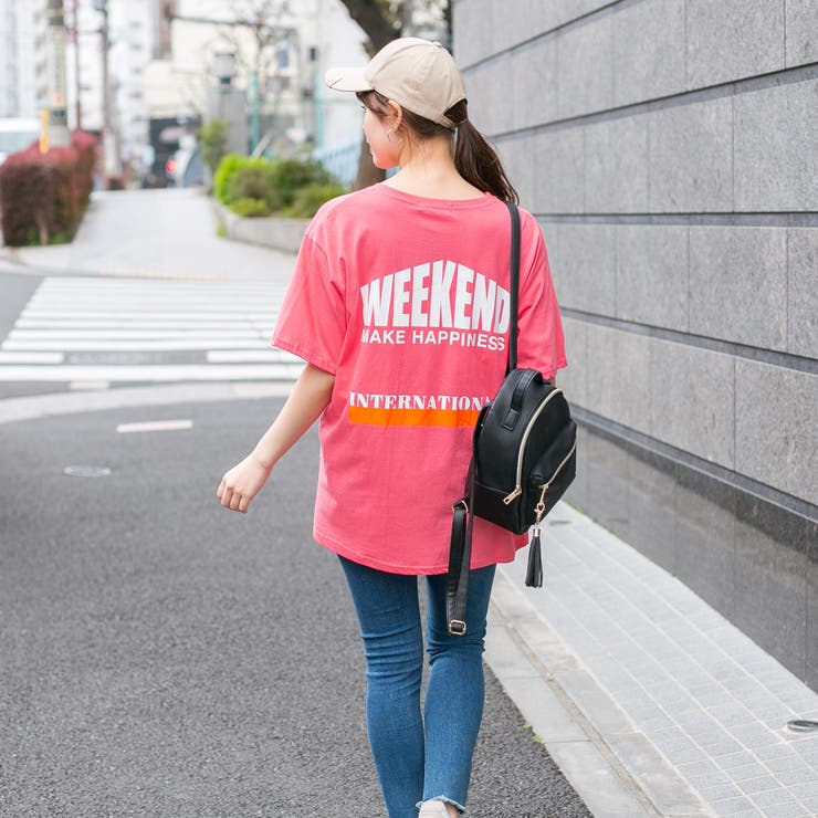 コットン 左胸ワンポイント＆バックロゴプリント入り BIGロングT