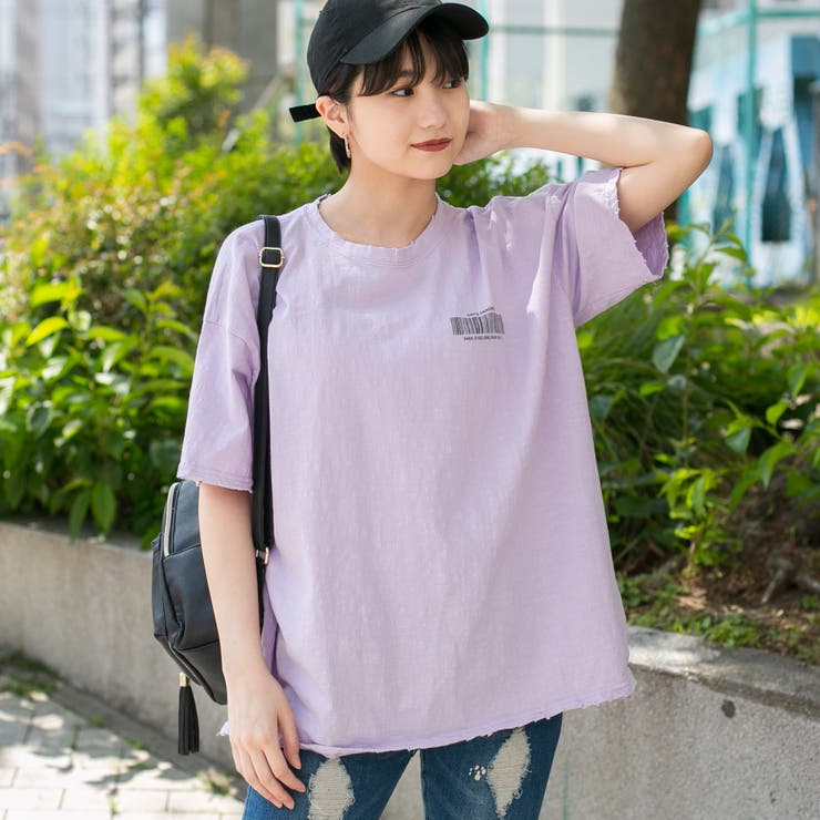 コットン 左胸&BACKバーコードプリント入り BIGロングTシャツ コットン 左胸&BACKバーコードプリント入り BIGロングTシャツ