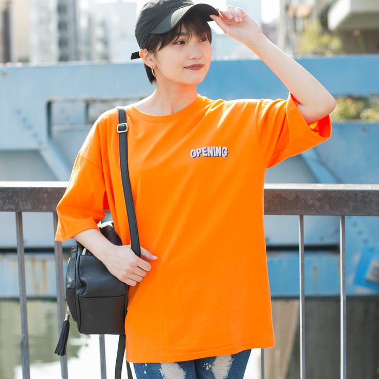 コットン 左胸＆BACK反射プリントロゴプリント入り BIGロングTシャツ