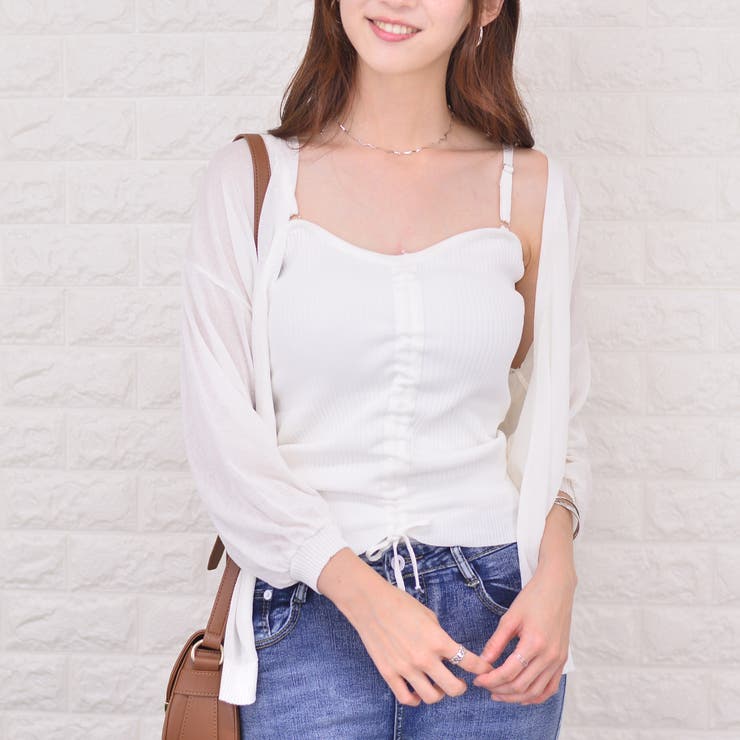 【セット商品】【全3色】キャミソール×カーディガンセット　クリーム ピンク グレー 【250618top3】( nani )(250618) キャミソールカーディガンセット | Timmy Memory