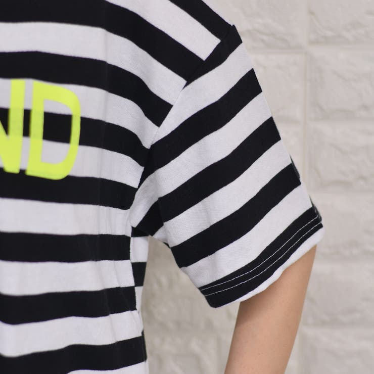 フロントロゴ入り ボーダーBIGロングTシャツ+無地カット