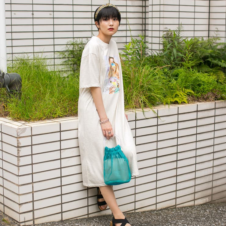 コットン フロントフォトプリント（女の子）入り BIGロングTシャツ