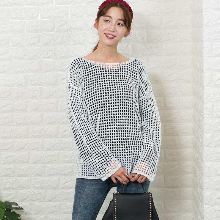 sea room lynn Bump YarnワイドVネックメッシュニット Bump YarnワイドVネックメッシュニット