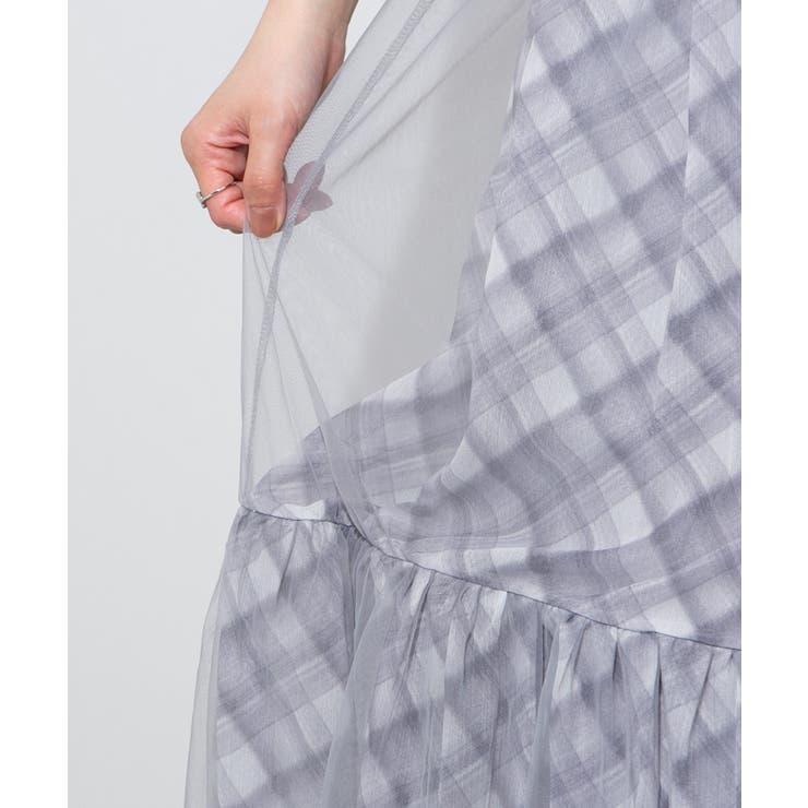 後ろリボン シアーチェックレイヤード ティアードロングスカート | Pumpkin  Port | 詳細画像21 