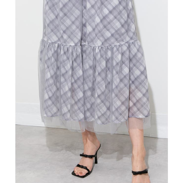 後ろリボン シアーチェックレイヤード ティアードロングスカート | Pumpkin  Port | 詳細画像22 