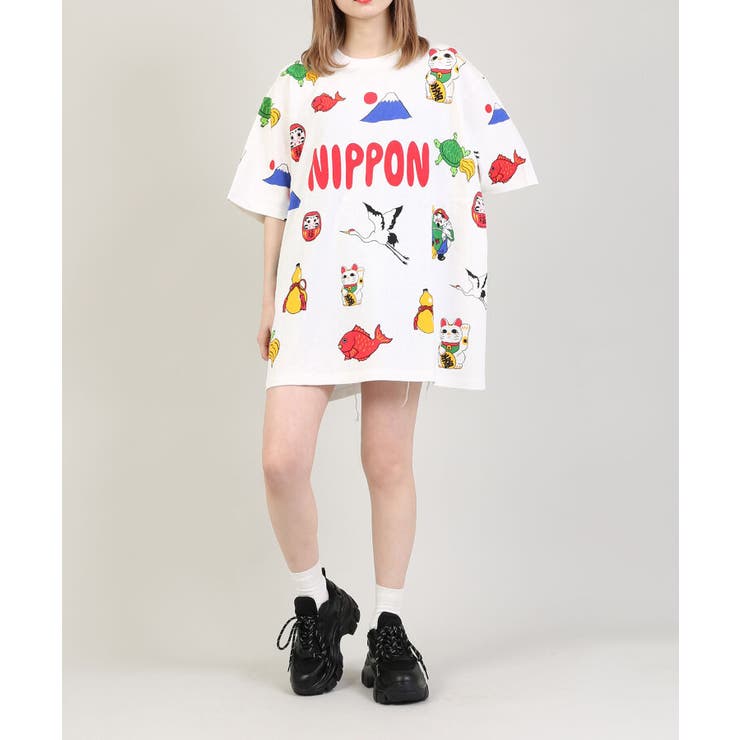 新品 プニュズ 日本 punyus 総柄 Tシャツ 招き猫 富士山 亀 鯛