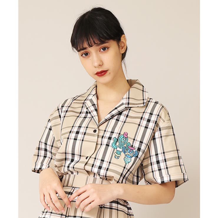 チェック柄サボテン刺繍シャツ[品番：PNYW0002914]｜PUNYUS （プニュズ