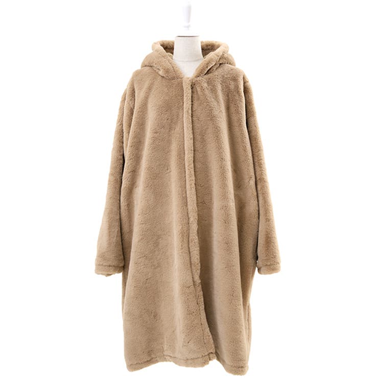 新品プニュズ エコファーロングコート サイズ3 大きいサイズ HOODED