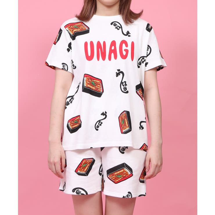 PUNYUS - ガチャピンプニュズ　うなぎカツオTシャツ PUNYUS tシャツ うなぎ総柄Tシャツ(UNAGI) レディース メンズ