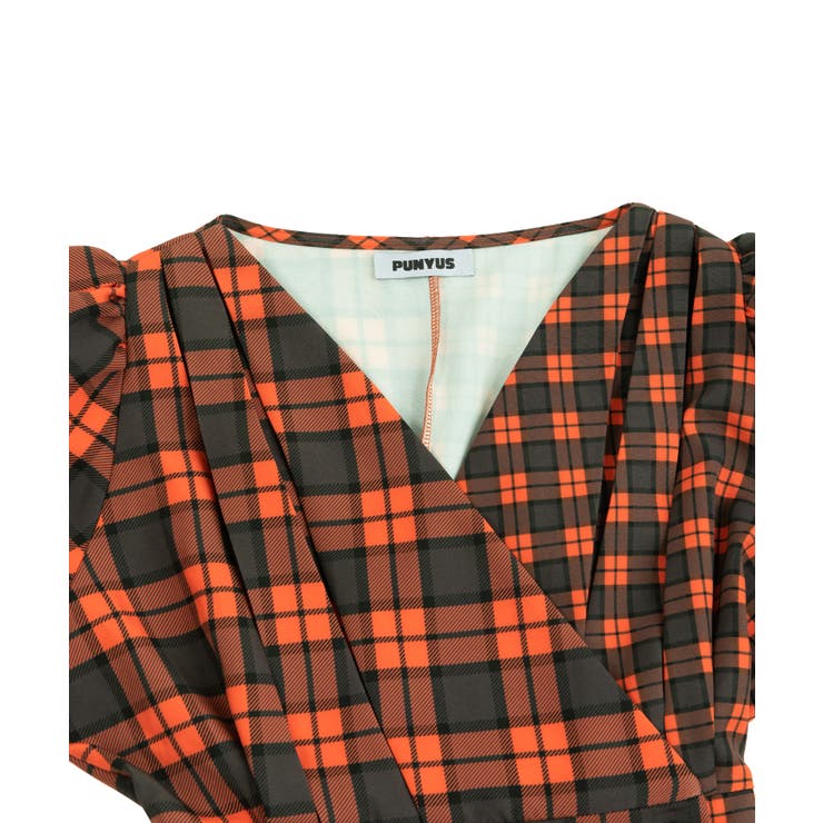 チェック柄カシュクールワンピース