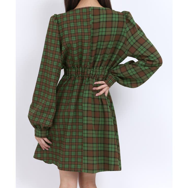 チェック柄カシュクールワンピース