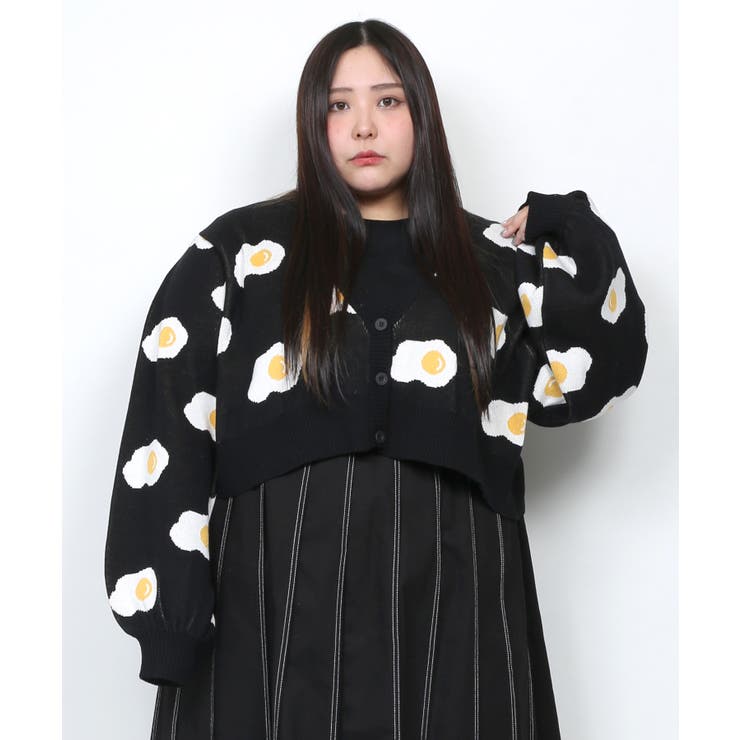 フード柄ショートニットカーディガン[品番：PNYW0003816