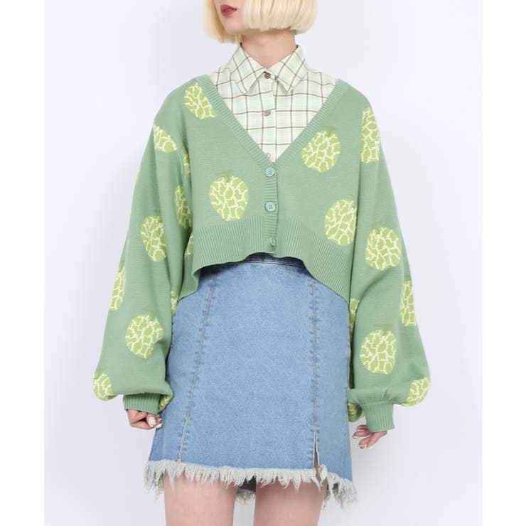 フード柄ショートニットカーディガン[品番：PNYW0004128