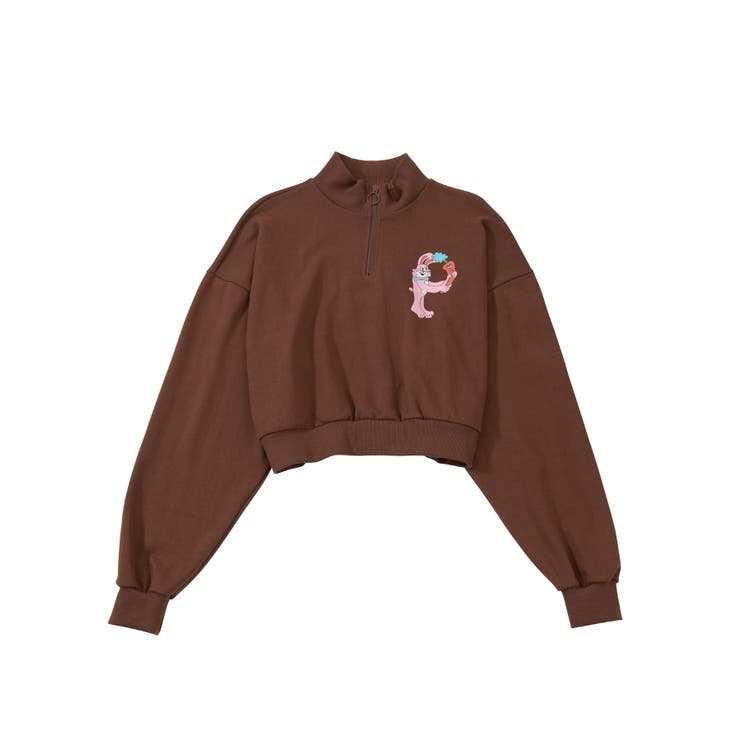 PプリントハーフZIPクロップドスウェット[品番：PNYW0004484