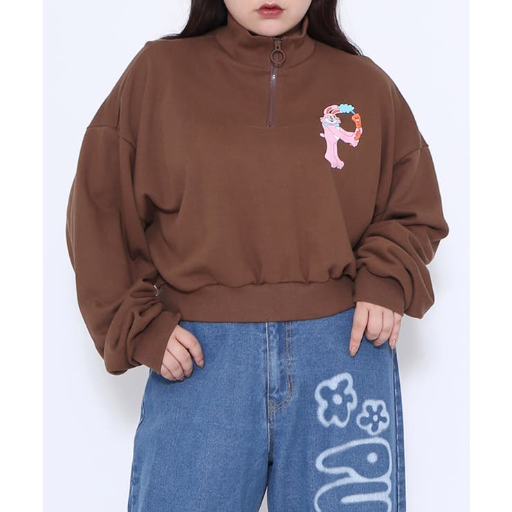 ぷにーず様 PプリントハーフZIPクロップドスウェット[品番：PNYW0004484