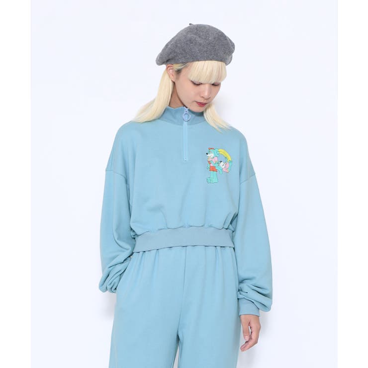 PプリントハーフZIPクロップドスウェット[品番：PNYW0004484