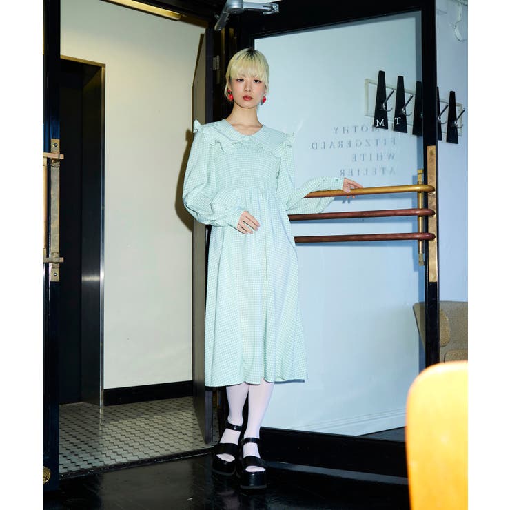 高い信頼 厚い信頼 ギンガムチェックロングスリーブワンピース[品番：PNYW0004363 ワンピース