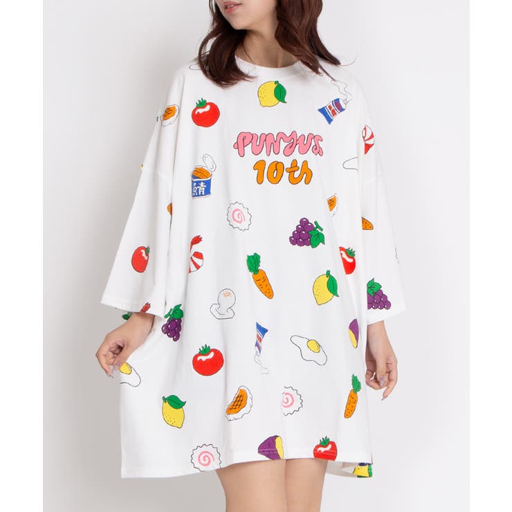 新品 プニュズ Tシャツ PUNYUS 総柄 10周年 記念 餅 トマト 練乳