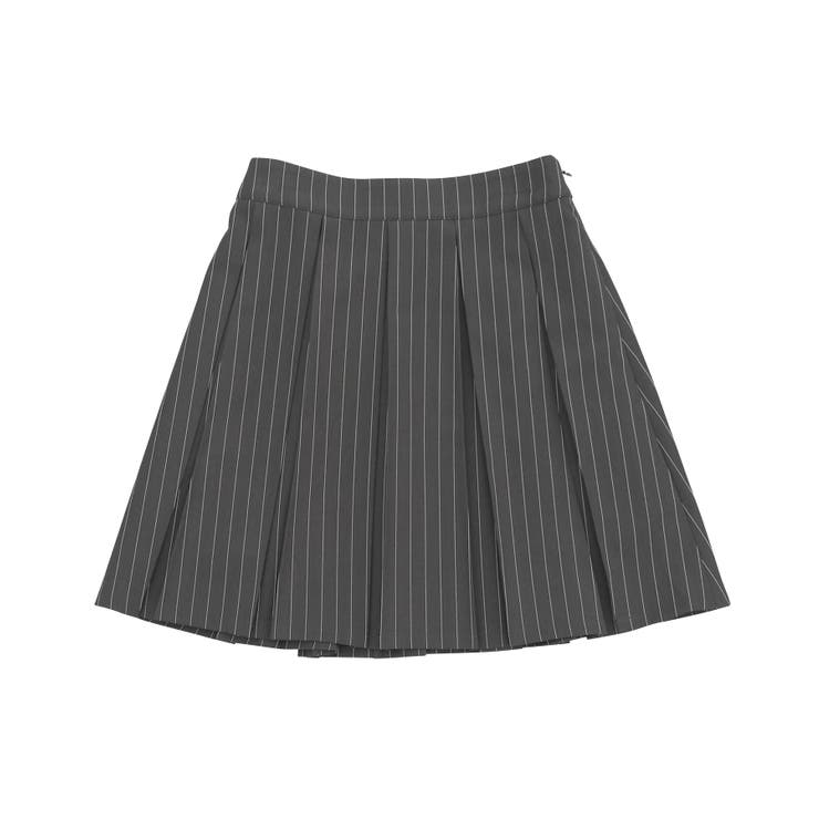 グレーストライプ | ピンストライプボックスプリーツミニスカート | PUNYUS 