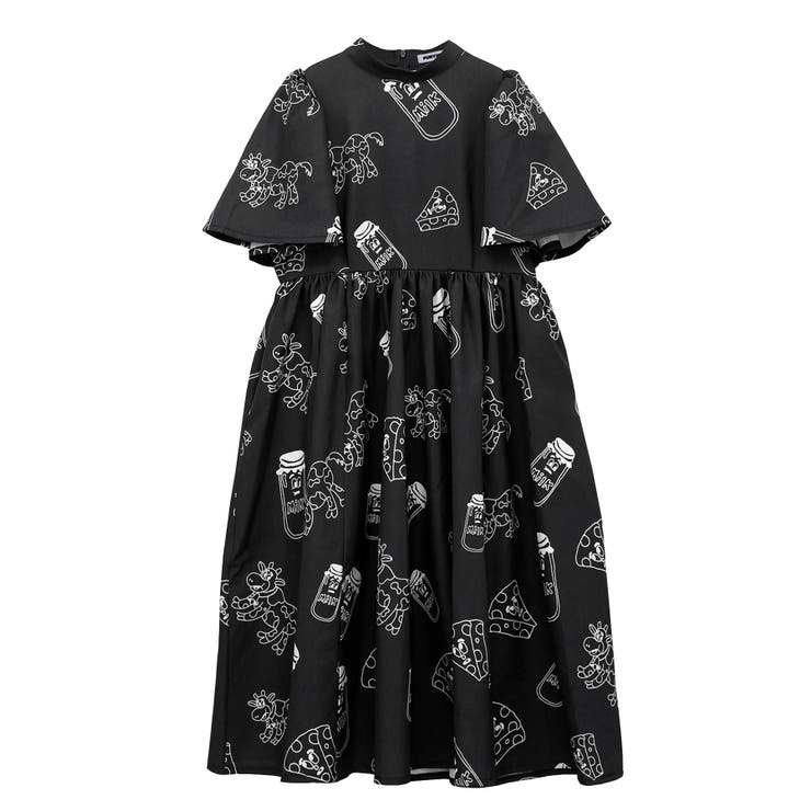 【特別セール品】 COW総柄ベルスリーブロングワンピース[品番：PNYW0004641 ワンピース