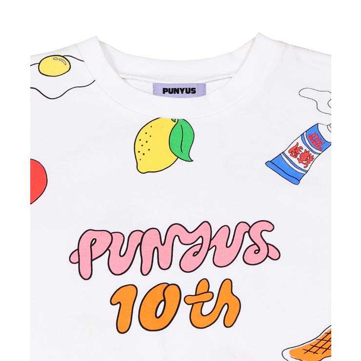 新品 プニュズ Tシャツ PUNYUS 総柄 10周年 記念 餅 トマト 練乳