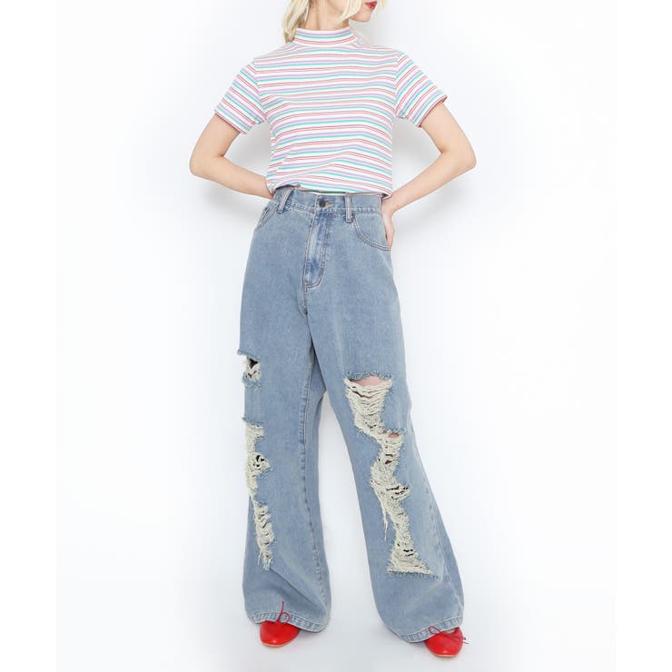 ダメージデニムワイドパンツ[品番：PNYW0004608]｜PUNYUS