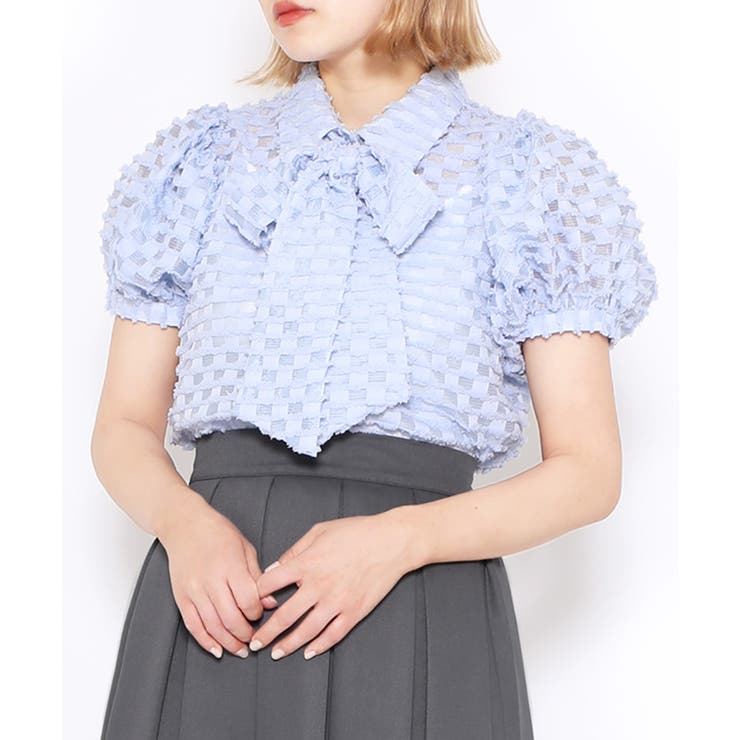 リボン付きシアー半袖ブラウス | PUNYUS  | 詳細画像1 