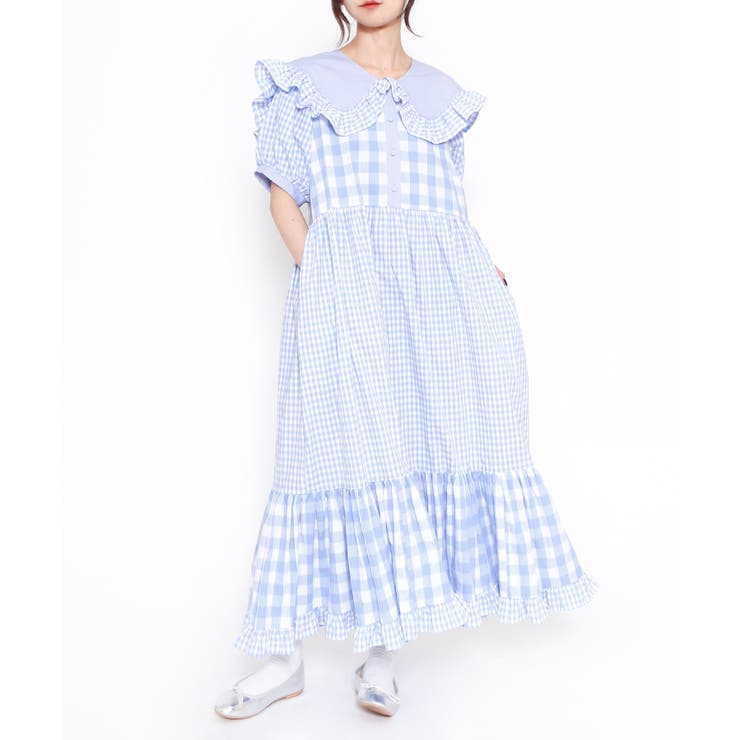 じゅん⭐️新品未使用⭐️ギンガムうさぎが可愛い⭐️ロングワンピース ギンガムチェックスクエアネックロングワンピース 韓国