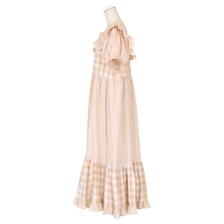 ギンガムチェックフリルロングワンピース[商品：PN24SS-078