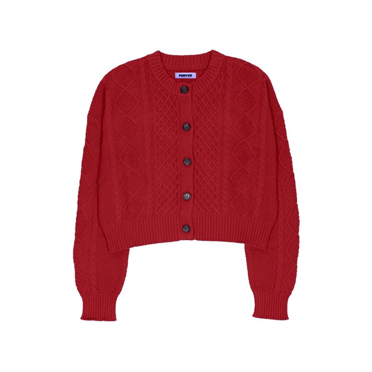 レッド | ケーブルニットカーディガン | PUNYUS 