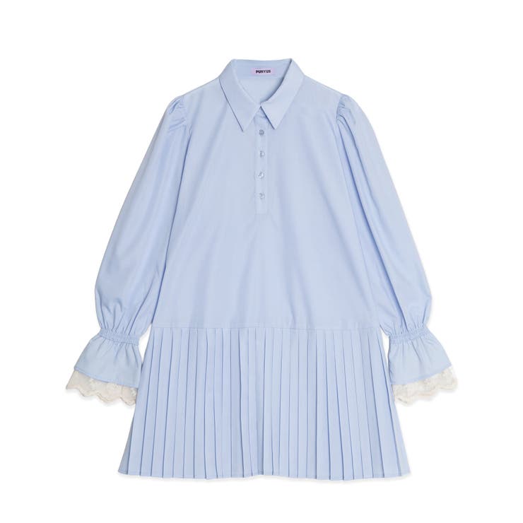 サックス | プリーツヘムシャツワンピース | PUNYUS 