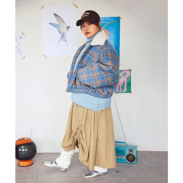 ボア襟チェック柄ブルゾン | PUNYUS  | 詳細画像10 