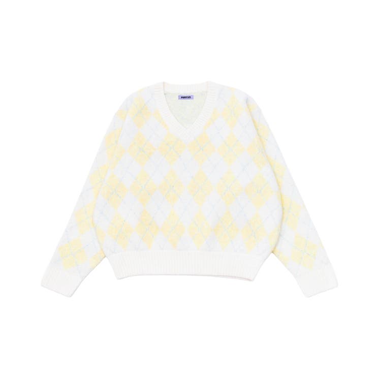イエロー | アーガイルＶネックニット | PUNYUS 
