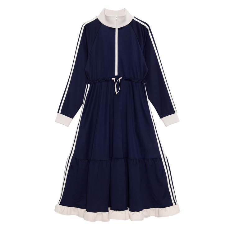 ネイビー | フリルジャージワンピース | PUNYUS 