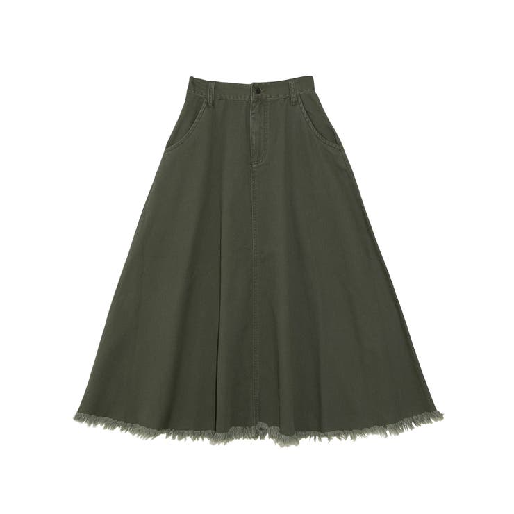 カーキ | フリンジロングスカート | PUNYUS 