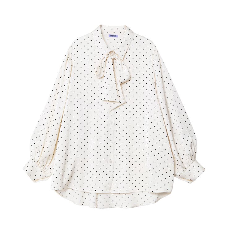 ホワイト | リボン付きドットブラウス | PUNYUS 