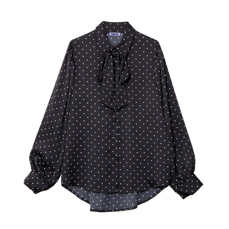 ブラック | リボン付きドットブラウス | PUNYUS 