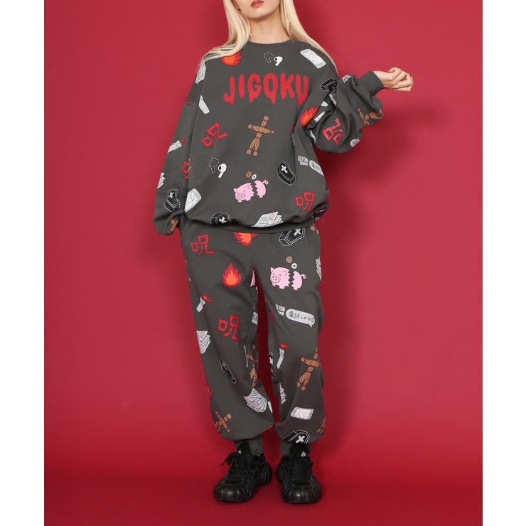 新品 プニュズ 地獄 スウェット PUNYUS スエット 総柄