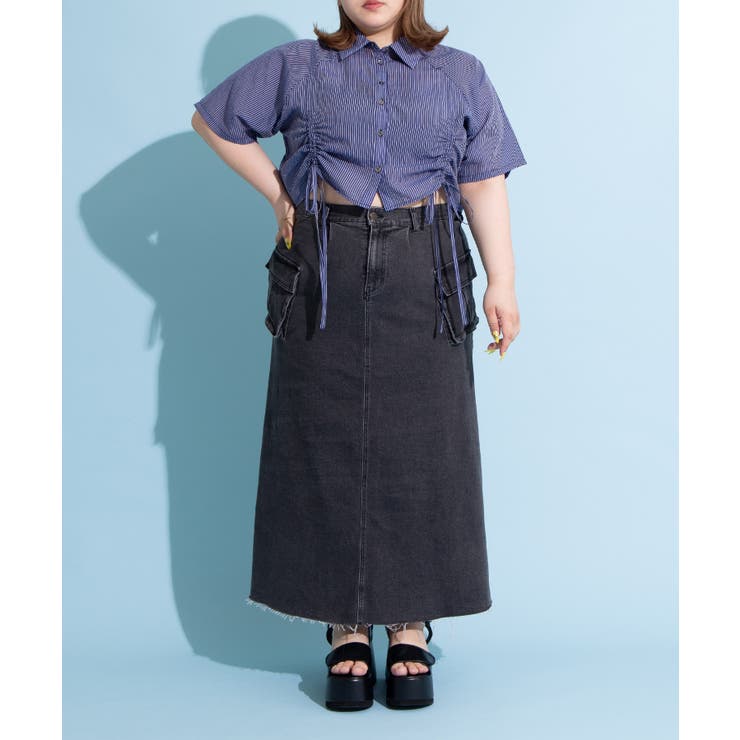 クロップド丈ドロストストライプシャツ | PUNYUS  | 詳細画像7 