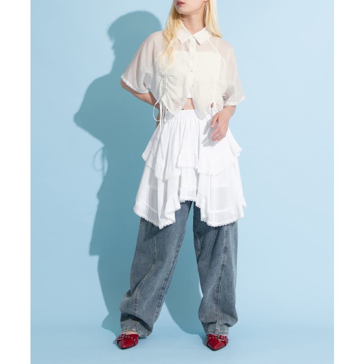 クロップド丈ドロストストライプシャツ | PUNYUS  | 詳細画像12 