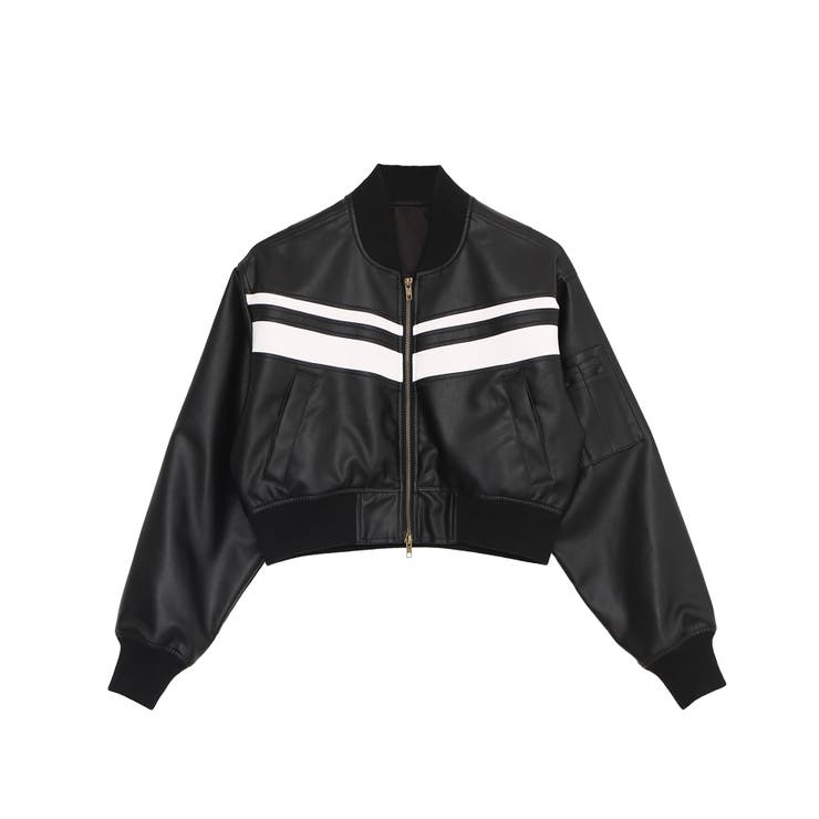 ブラック | 合皮ラインブルゾン | PUNYUS 