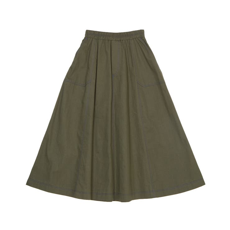カーキ | ステッチフレアロングスカート | PUNYUS 
