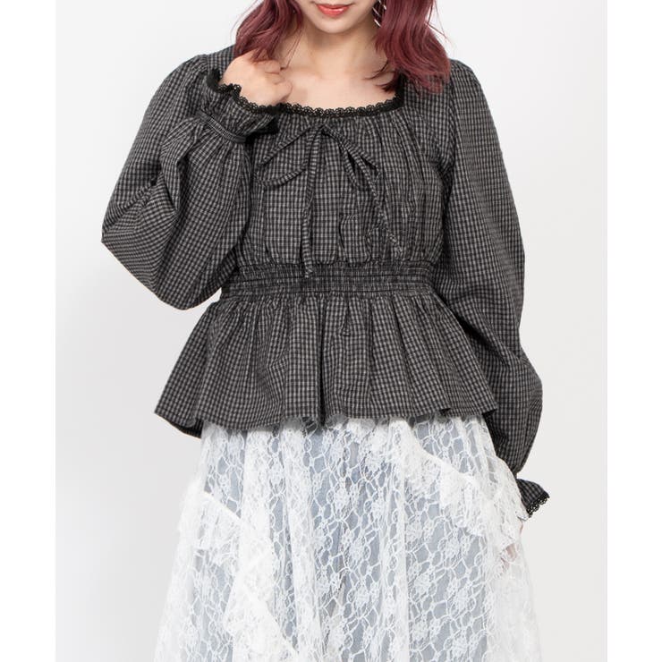 チェック柄パフスリーブブラウス | PUNYUS  | 詳細画像1 