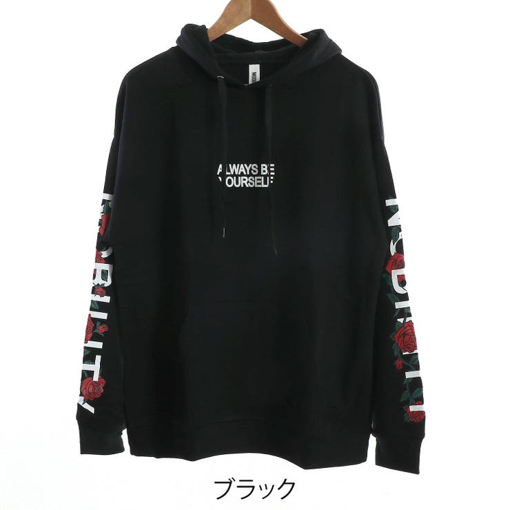 バック貼付＆袖プリント プルパーカー(薔薇 ローズ)[品番
