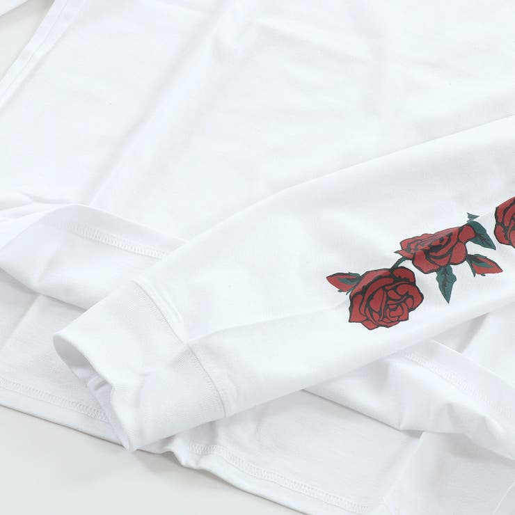 刺繍＆袖プリント ロンT(薔薇 ローズ)[品番：RADM0000254
