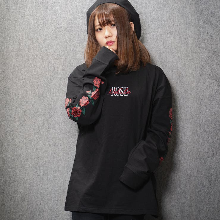 キャピタル ローズ薔薇プリント ロングTシャツ キャピタル ローズ薔薇プリント ロングTシャツ