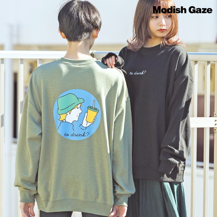 バックプリント ビッグスウェットトレーナー ゆるカラー イラスト | MODISH GAZE | 詳細画像1 