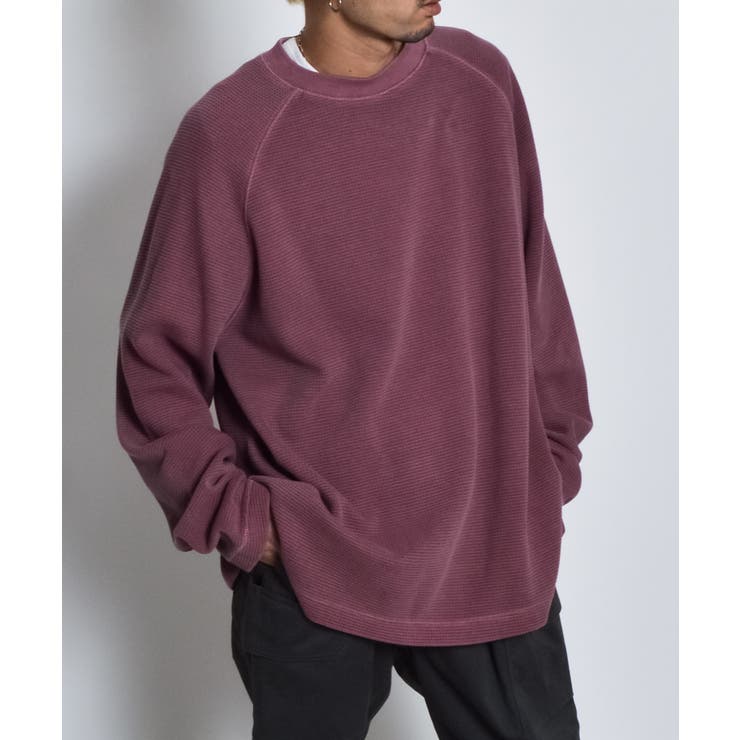 バーガンディー | ピグメントワッフルラグランロンT | MODISH GAZE